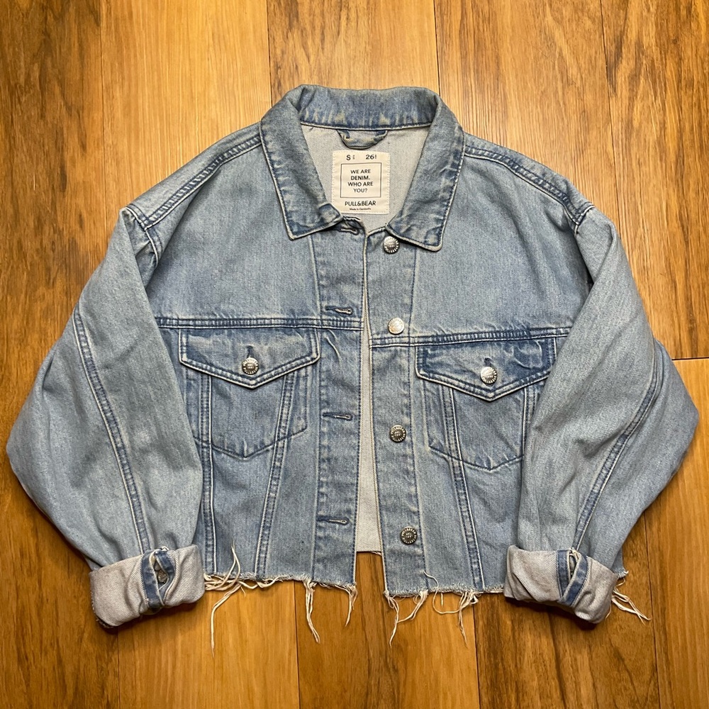 Pull & Bear Denim Medium Wash Crop Jacket Size EUR S